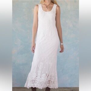 Sundance Dress Maxi Size Medium White Cream Embroidered Mesh Boho Spring Bridal